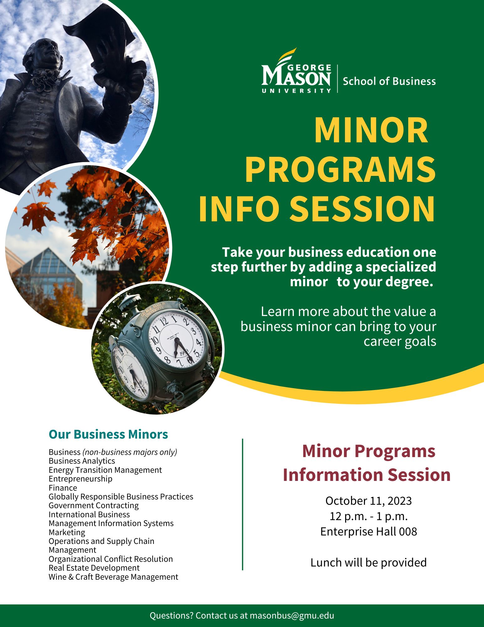 Minors Info session, October 11 12-1pm in ENT 017 RSVP required